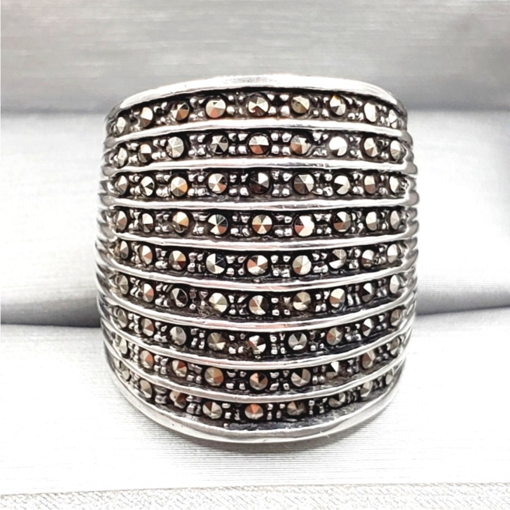 Marcasite 925 Sterling Silver 9 Row Statement Ring